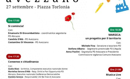 Avezzano: domani la Festa dell’Unità in Piazza Torlonia